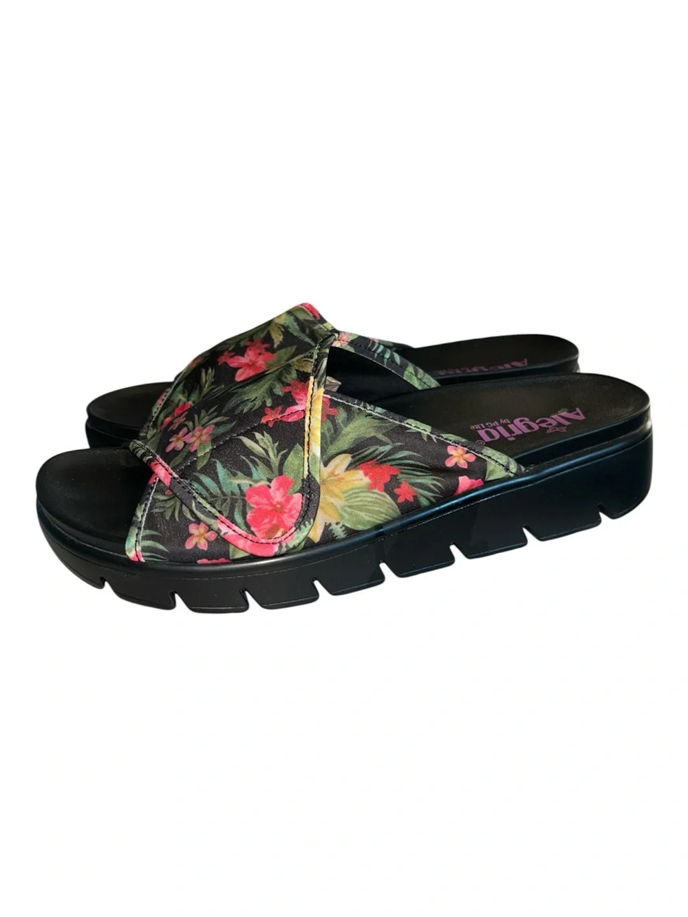 Alegria Airie Black Tropical Floral Sandals Adjustable Slides Size 40 EU